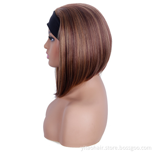 FAZHIYUAN Highlight Brazilian Colorful Silky Straight  Short  Bob  headband wig synthetic in synthetic hair wigs